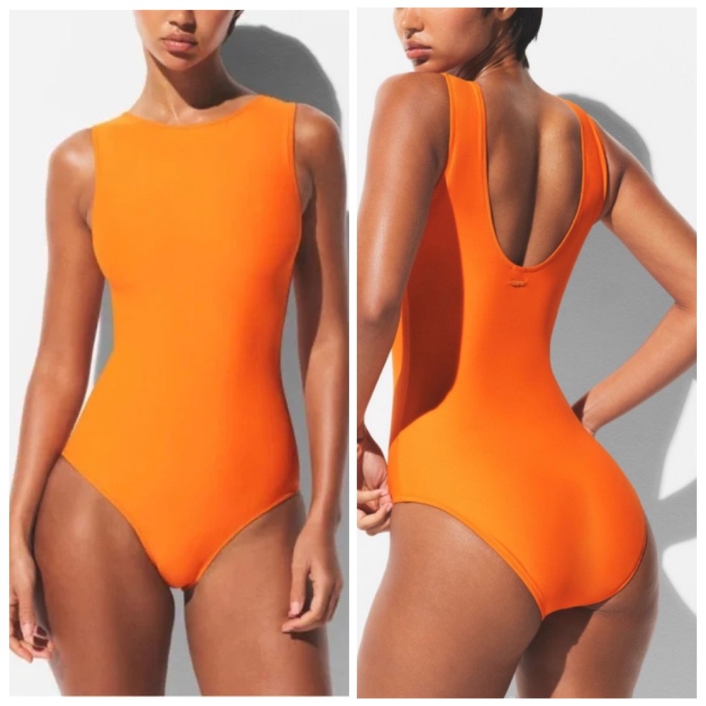 SKIMS Signature Swim High Neck One Piece Tangerine Orange Womens 3X